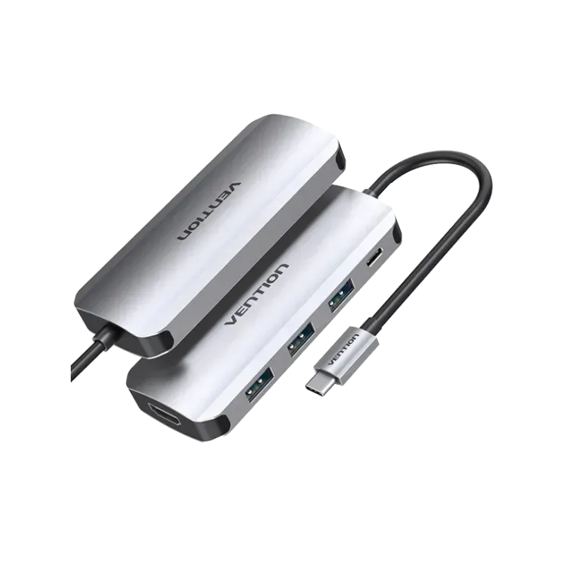 USB HUB Vention 5 in 1 Type-C-HDMI-USB 3USB 1Type-C PD 100W, Сірий (THFHB)